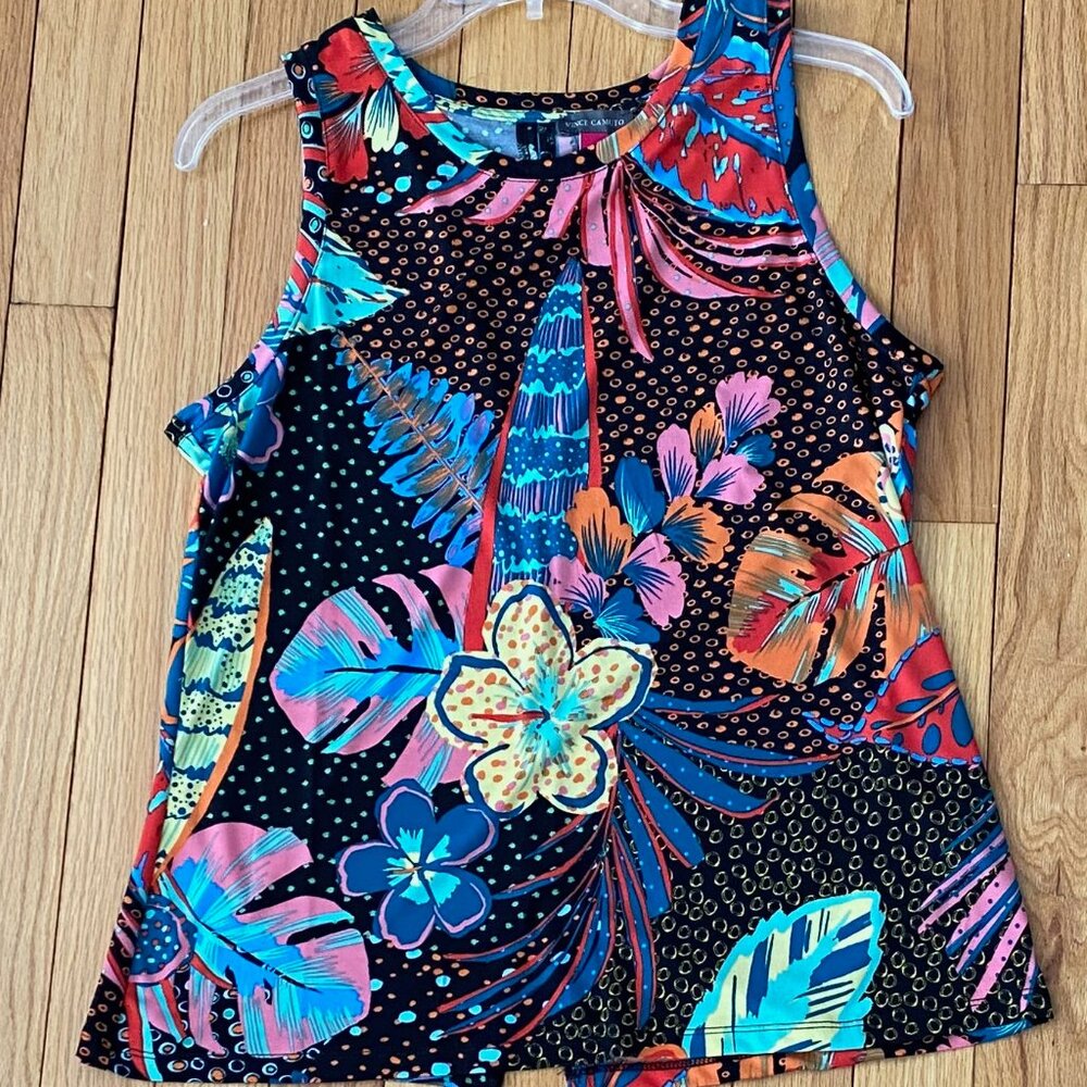 Vince Camuto Women's Sleeveless Tropical Keyhole Tank Top Blouse Summer Med